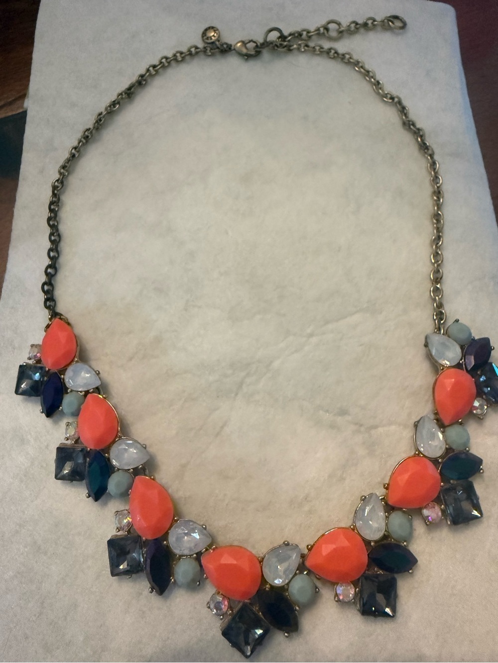 J. Crew Coral, Navy & Mint Teardrop Statement Necklace